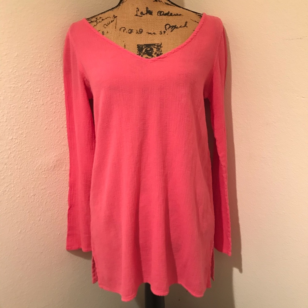 J. Crew Long Bell Sleeve Tie Back Solid Pink Tunic - S